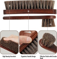 3-Piece 100% Horse Hair Shoe Brush Kit Premium Dauber Applicators Leather Care