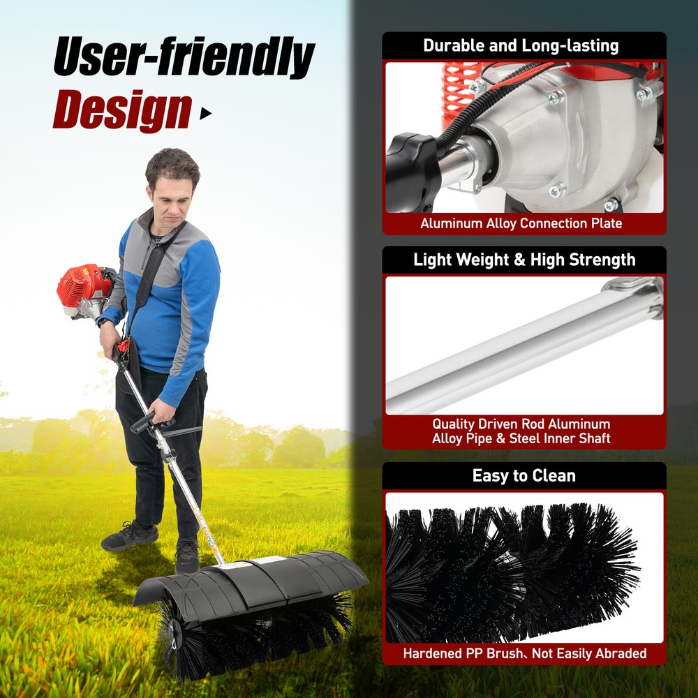 2 Stroke Gas Power Brush Broom Sweeper Artificial Grass Driveway Sweeper 52CC