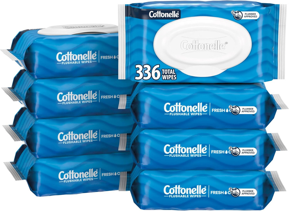 Fresh Feel Flushable Wet Wipes – 336 Adult Wipes in 8 Flip-Top Packs