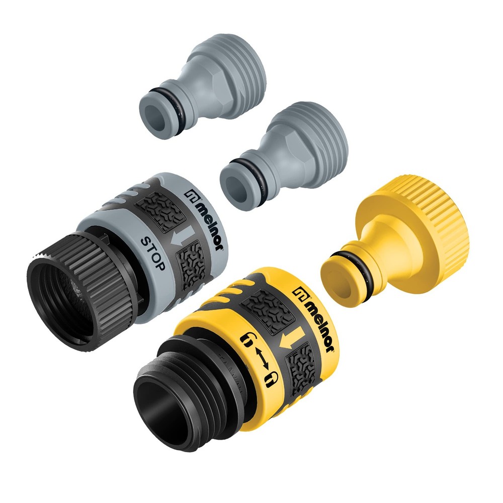 Melnor 65134AMZ 5 Piece Quick Connect Starter 5 pcs Set, Yellow, Black, Grey