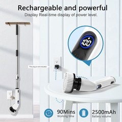 TUYU Electric Spin Scrubber IPX7 Cordless Power LCD Display Extendable Handle Ba