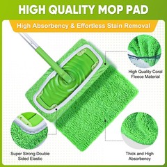 18-Pack Reusable Mop Coral Fleece 18p Sweeper Reusable(Green), Green-18 Pack