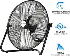 20″ High Velocity Floor Fan, 3 Speed 5200 CFM Metal Industrial Floor Fan