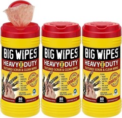 Big WIPES Heavy Duty Industrial Textured Scrub Wipes, Red Top, (80 Count)-3 Pack
