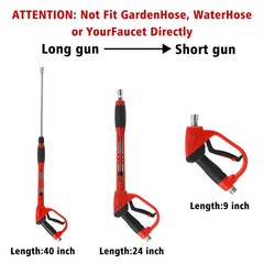 Tool Daily Deluxe Pressure Washer Gun, with Replacement 40inch, Black, Red