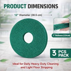 12″ Cleaning Orbiter Pads – 3pcs Green for Oreck Floor Scrubber & Buffer, Deep C