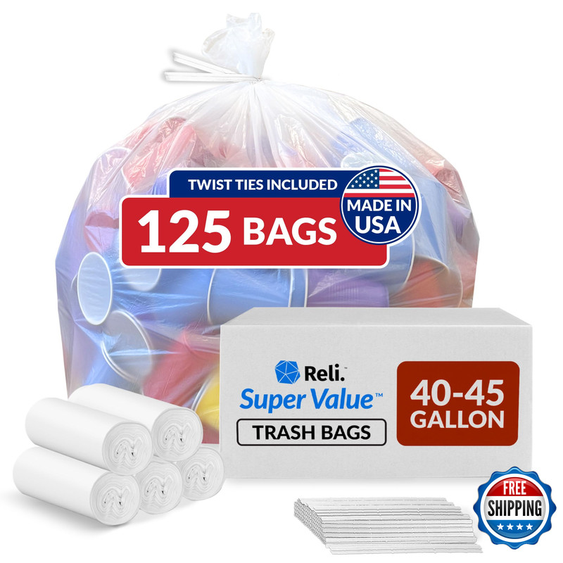 Reli. 40 To 45 Gallon Trash Bags Heavy Duty 125 Trash Bags Ties Super Sizeable