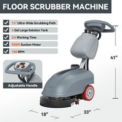 14″ Walk-behind Floor Scrubber Dryer Machine 14531 Sqft/h 4 Gal 18″ Squeegee