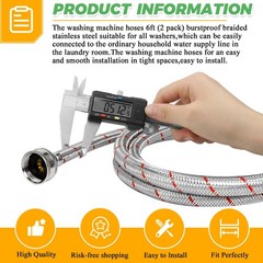 6Ft Stainless Steel Washing Machine Hoses :Length 71.8″, Blue&Red