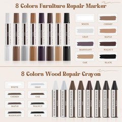 8 Color Wood Marker+Wax Stick, Maple, Oak, Cherry, Walnut, Mahogany, White,…