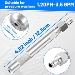 TasuoX Pressure Washer Long Range Chemical Nozzle, 1.2- 3.5 GPM, Silver
