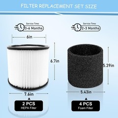 CERO 90304 Replacement Filter for Shop Vac 90304, 6.2 inches, Black-2Pack
