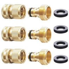 HQMPC Garden Hose Quick Connect Solid Brass Connector 3 Sets, Tan