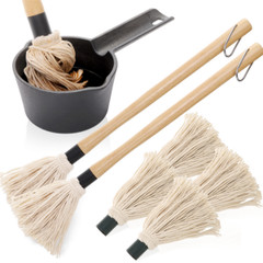 7 Pack Cast Iron Sauce Pot and BBQ Mop Brush Set, 13.5 OZ Small Basting Pot &