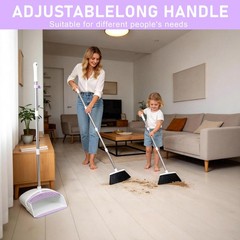 Broom with Dustpan Combo Set for Home, 52-in Long Adjustable White-purple