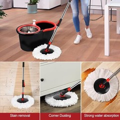 360° Spinning Mop Bucket System with 3 Microfiber Mop Replacement Heads