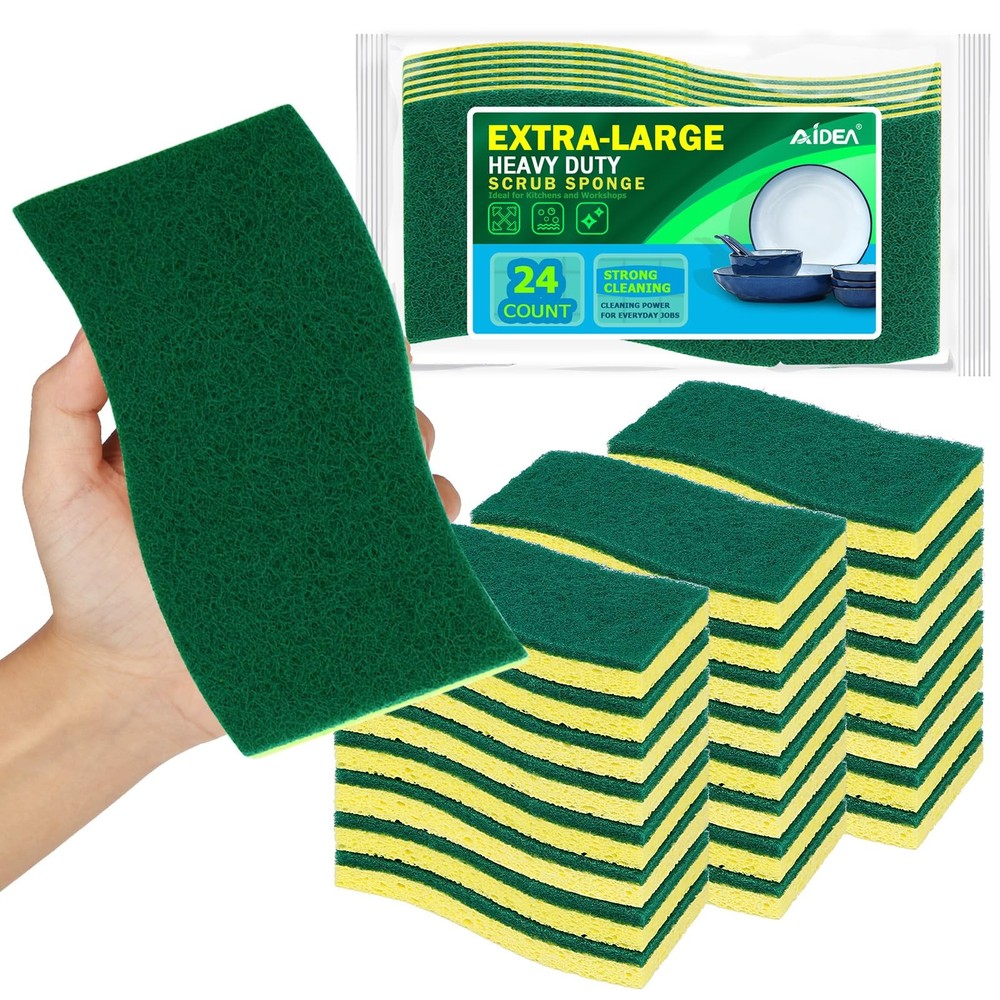 AIDEA XL Scrub Sponges 24Count, for Extra Large, Green-extra Large