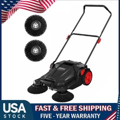 Walk-Behind Hand Push Floor Sweeper 25.6″ Wide Manual Sweeper 5-Gallon Waste Bin