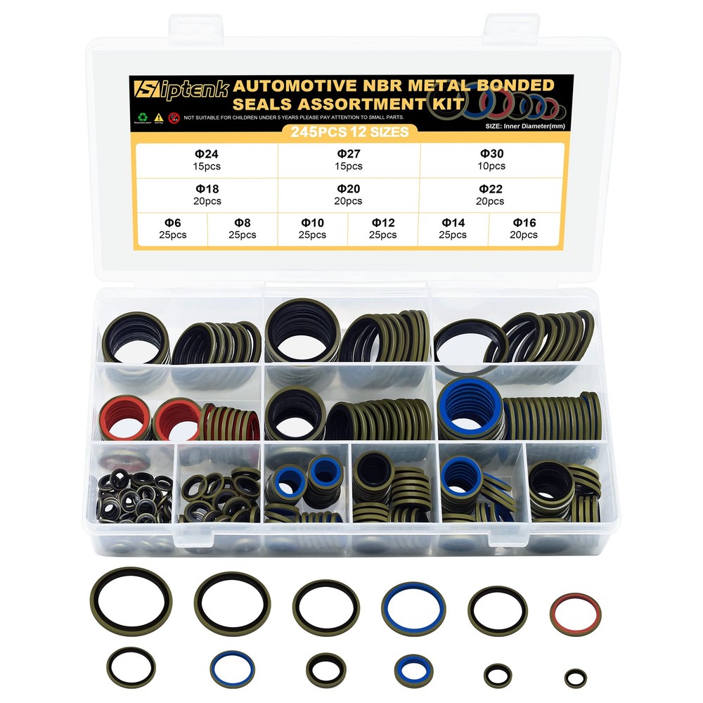 Siptenk 245 PCS Sealing Washers Oil Drain Plug Gasket Metal NBR 245PCS-Zinc