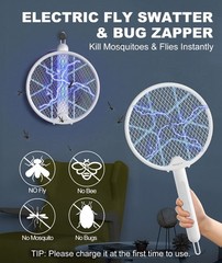MOSQZAP Electric Fly Swatter 2 Pack, Foldable Bug Zapper Racket 2Pack, White