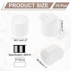 15Pcs White Disc Top Caps Replacement 28/410 Press Disk Cap 1.3×1.2×1.1”