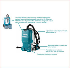 Makita XCV18ZX Cordless Backpack Vacuum Cleaner HEPA Bagged 18V 36V 088381890632