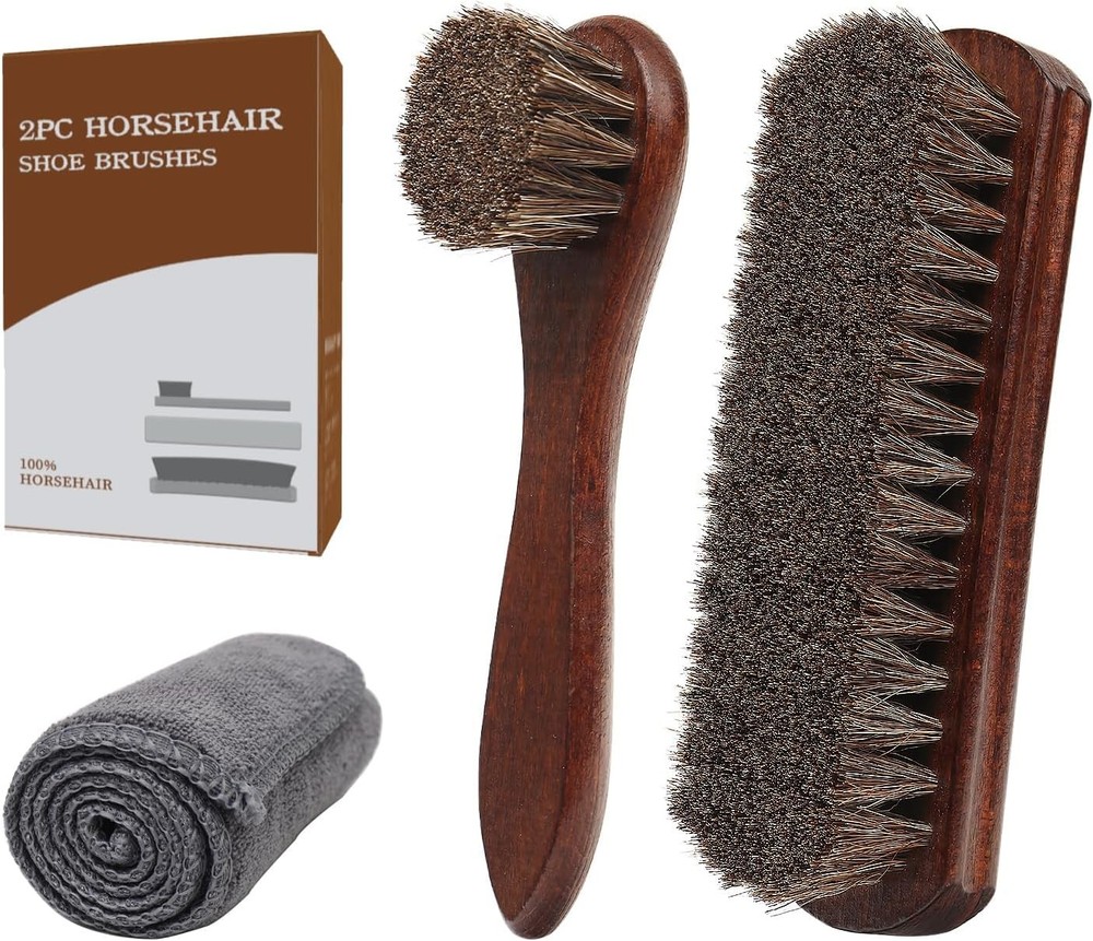 3-Piece 100% Horse Hair Shoe Brush Kit Premium Dauber Applicators Leather Care