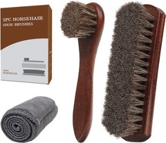 3-Piece 100% Horse Hair Shoe Brush Kit Premium Dauber Applicators Leather Care