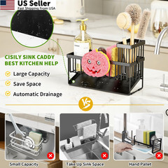 Sponge Holder for Kitchen Sink, Smiley Face Sink 1, Slanted Board – Black