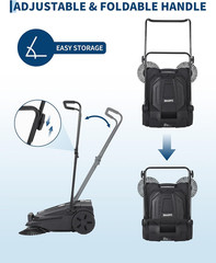 Walk-Behind Hand Push Floor Sweeper, 25.6 in Sweeping Width Manual Non-Electric,