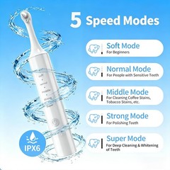 Tooth Polisher, Rechargeable Teeth Whitening Kit with 5 Speed Modes, White