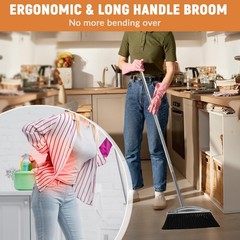 VOOWO Broom with Dustpan Combo Set, 46″ and Black