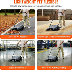 Walk-Behind Hand Push Floor Sweeper, 25.6″ Sweeping Width Floor Sweeper Manual N