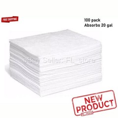 100 PACK Workshop Spill Pads Absorbs 20 gal Oil White Polypropylene 15″ W x 18 L
