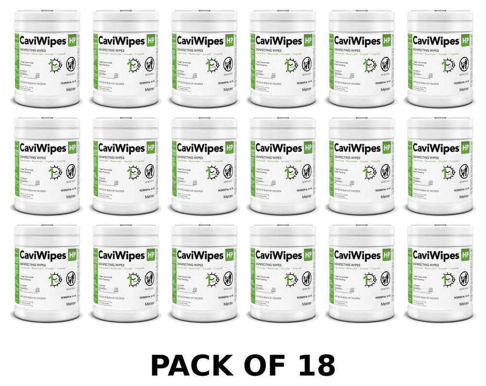Pack of 18 Canisters Metrex Research 16-1100 CaviWipes HP (6″ x 6.75″) 160/Can