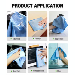 8 Pack of Glass Cleaning Microfiber Cloths 16 x 16 Blue All Purpose Cloth