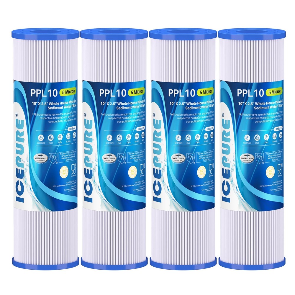 10″ x 2.5″ Pleated Sediment Water Filter Cartridge 4 Count (Pack of 1)