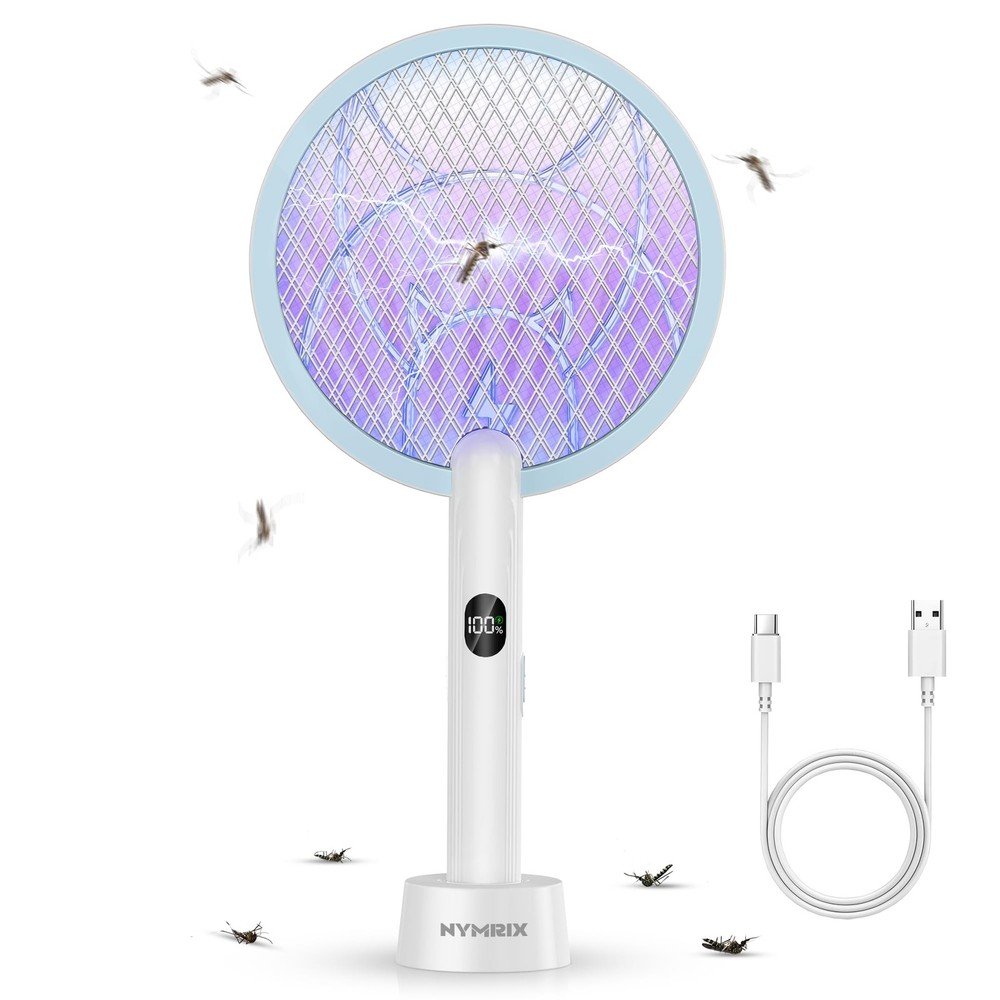 Nymrix Electric Fly Swatter Racket 2 In 1 Mosquito Bug Zapper 4100V Handheld