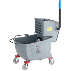 Restaurant Janitorial 26 Qt. Grey Mop Bucket and Side Press Wringer Combo