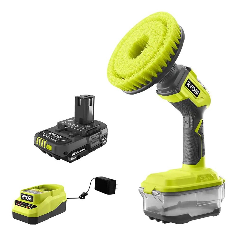 Ryobi One 18V Cordless Compact Power Scrubber Kit 2.0 Ah Battery And Charger