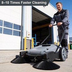 42″ Hand Push Floor Sweeper Walk-Behind Cleaner 15 Gallon Waste Container Gray