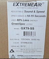 American Dryer ExtremeAir Hand Dryer 1500W Commercial Automatic Electric GXT9-SS