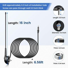 Anina 16 Inch AM/FM Universal Top/Side Mount Antenna for Vehicle Truck Boat ATV