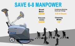 GRAY Walk Behind 15″Brush Floor Cleaning Machine 8G Fordable Portable Scrubber