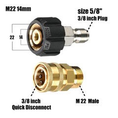 Pressure Washer Adapter Set, M22 to 3/8 Inch Adaptador para hidrolavadora