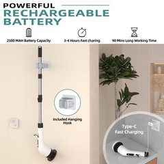 Electric Spin Scrubber for Cleaning, 9 in 1 Changeable Bathroom Black&white