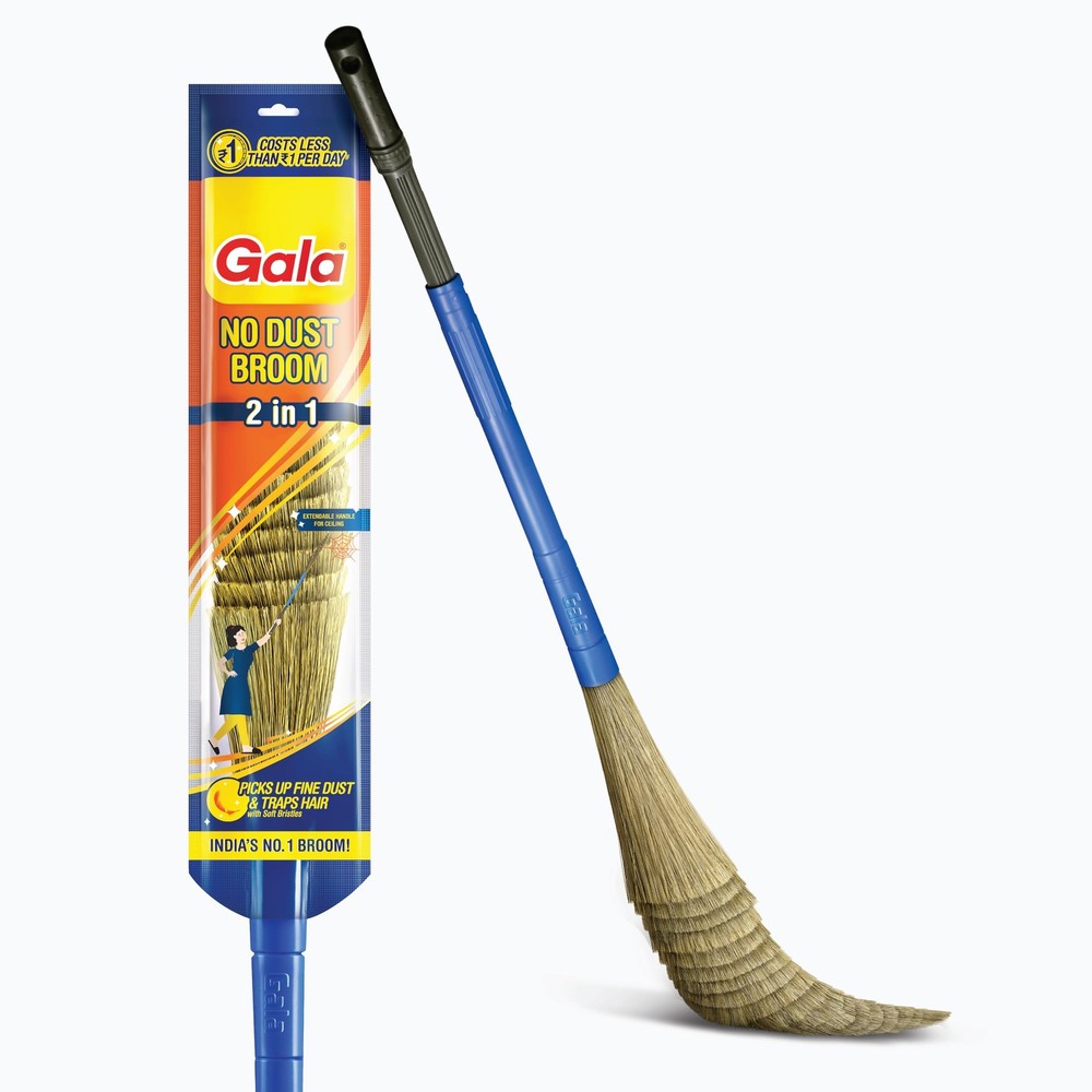 Gala No Dust Floor Broom- Freedom From Broom Dust- Bhusa 2-In-1 – Extendable