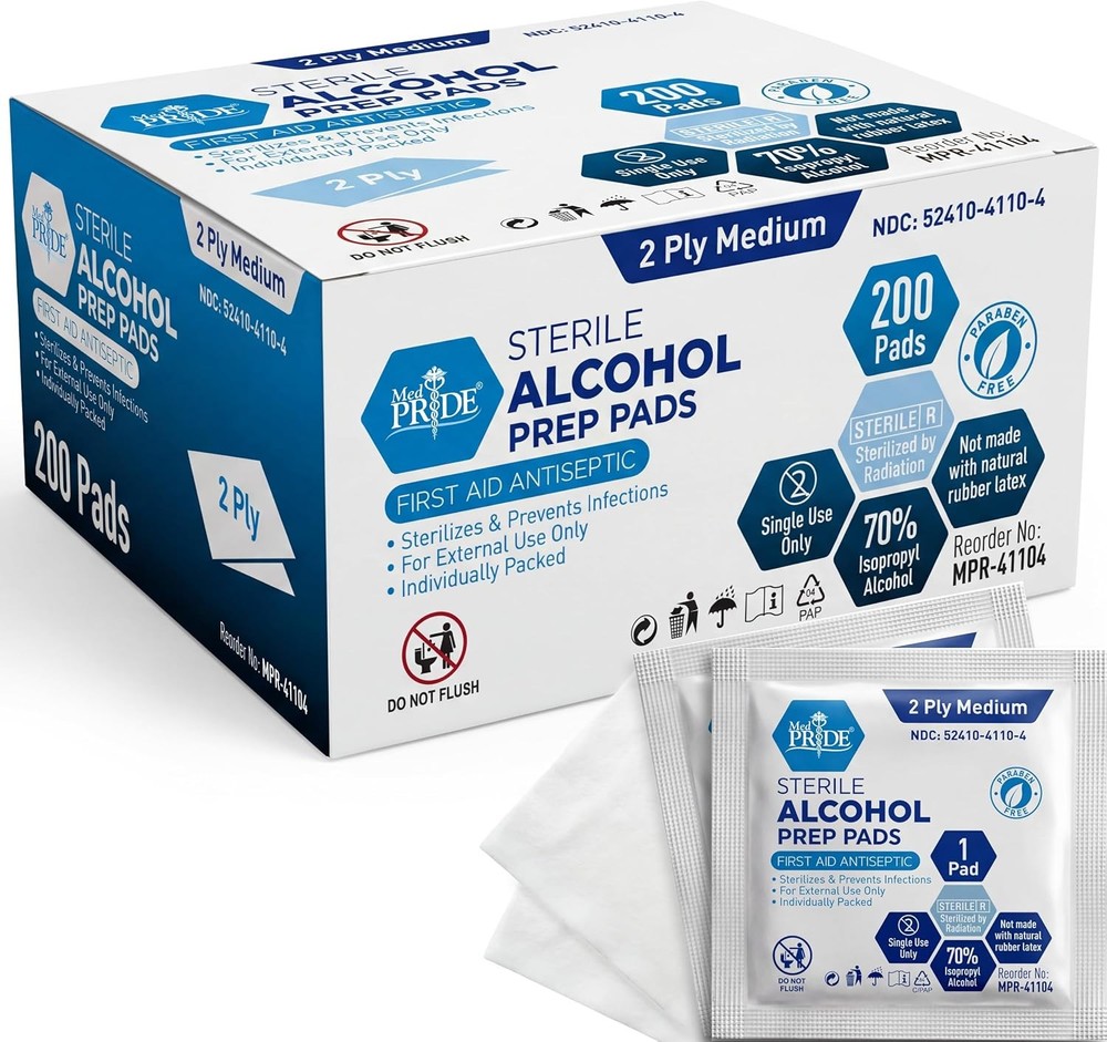 Med Pride Alcohol Prep Pads 200 Count 70 Isopropyl Sterile Medical Wipes