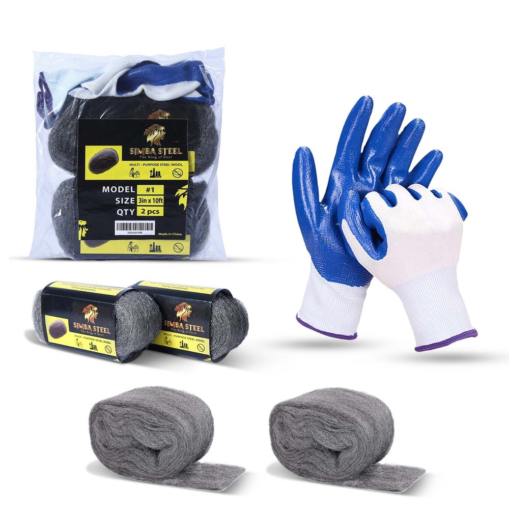 steel wool, 2 pack, 3 x 10FT each, gloves, mice control, gap fill SIMBASTEEL