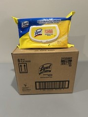 lot of (6) 80ct Packs Of Lysol Lemon & Lime Blossem Scent Disinfecting Wipes